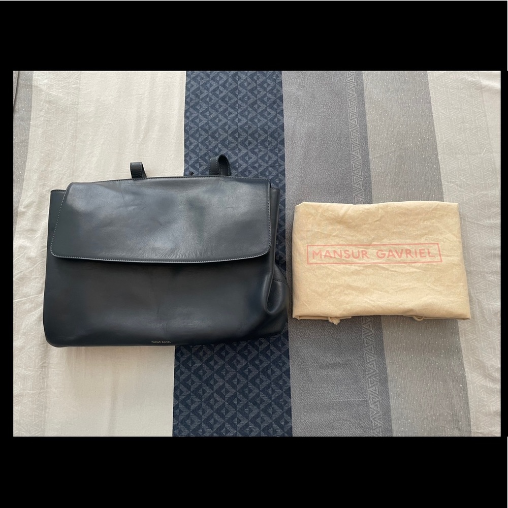 Rare 2016 Mansur Gavriel Extra Large Lady Bag in Navy with Canvas interior
